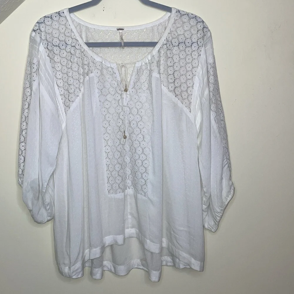Free People Rare Vintage Moon River Lace High Low Top oversized